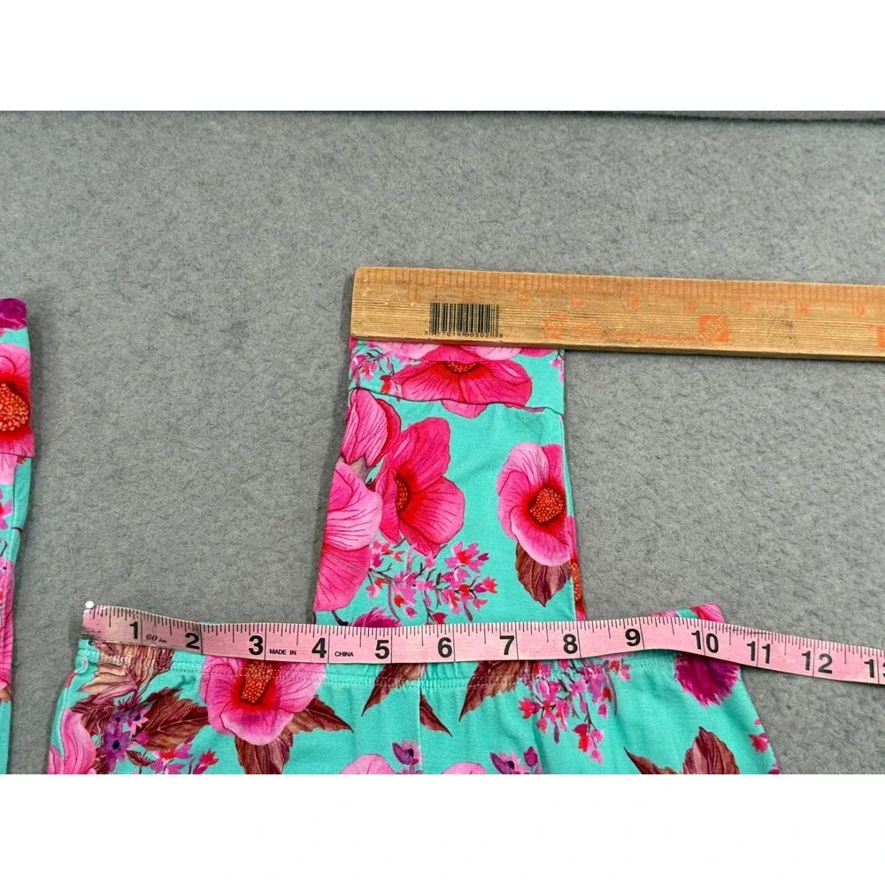 Posh Peanut Girls Pajama Leggings 10Y-12Y Turquoise Pink Hibiscus Pj Bottoms